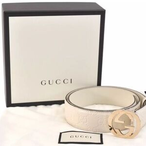 ❌SOLD❌GUCCI Guccissima Interlocking G Belt White Leather | Unisex | Size 34